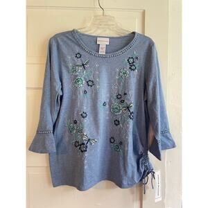 Alfred Dunner Women's Size Medium 3/4 Sleeve Blue Knit Blouse NWT